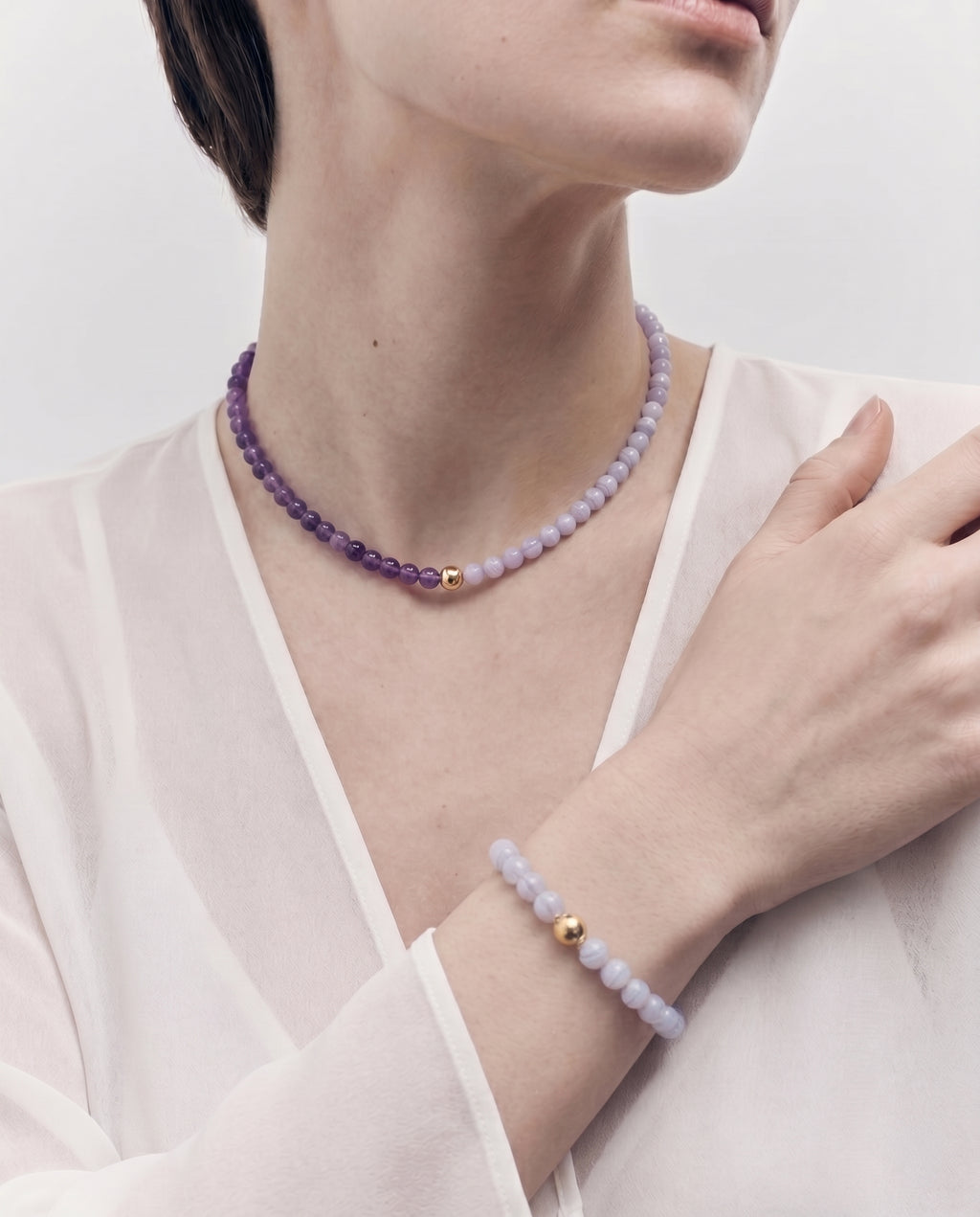 Blue Agate Beaded Bracelet / Necklace