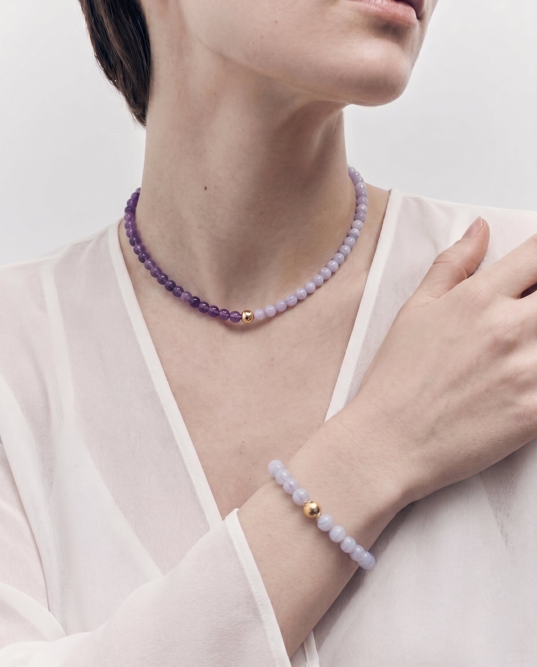 Blue Agate Beaded Bracelet / Necklace