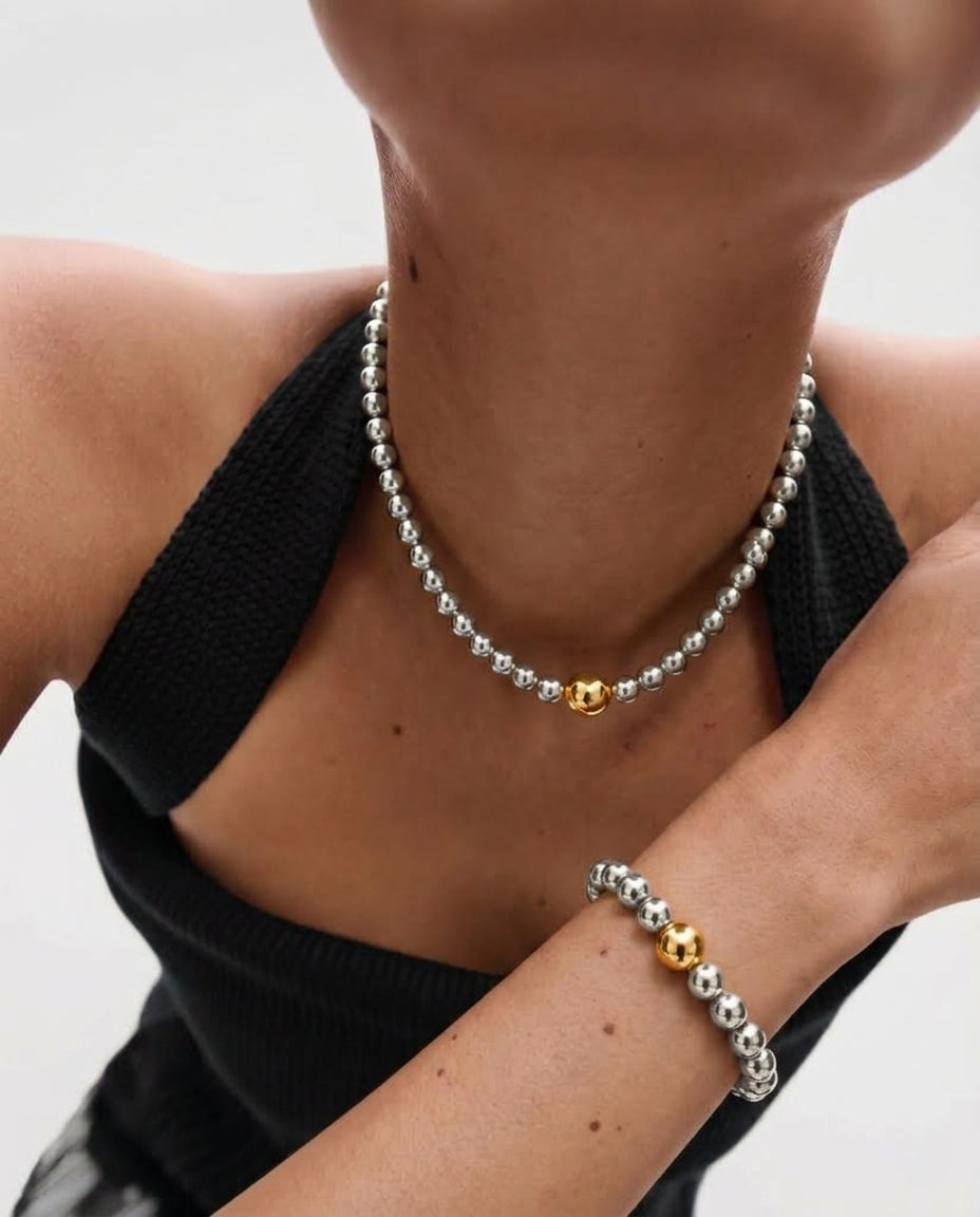 Silver Beaded Bracelet / Necklace